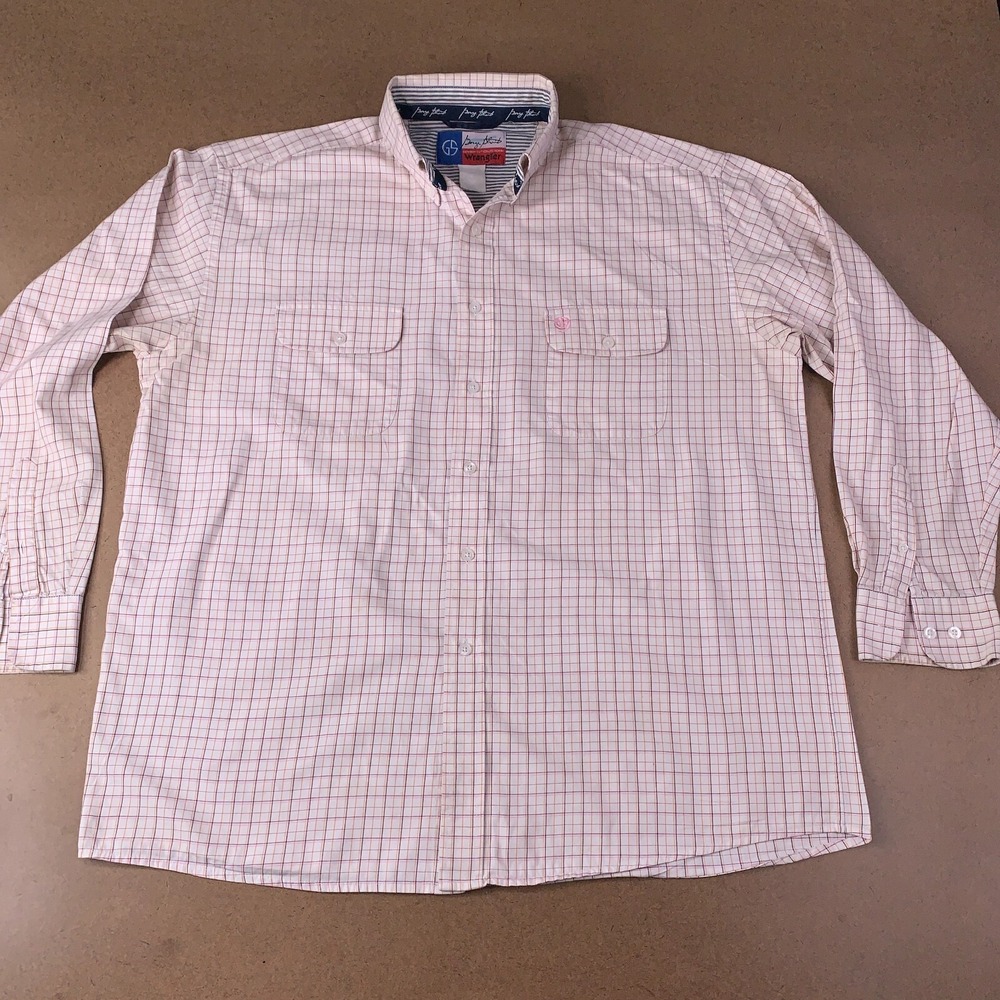 George Strait Wrangler Mens XL Checked Long Sleeve Western Work Shirt *Flaws